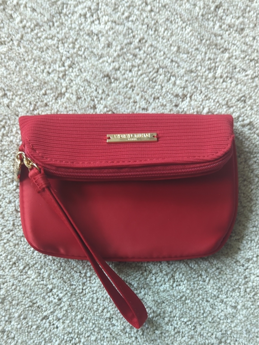 Emporio Armani Red Fold-Over Wristlet with Gold Plaque